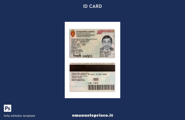modello di carta d'identità norvegese stile verificato